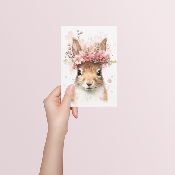 Watercolor Floral Squirrel Portrait Wall Art Illustration Print Poster Unframed - Picture 6 of 6